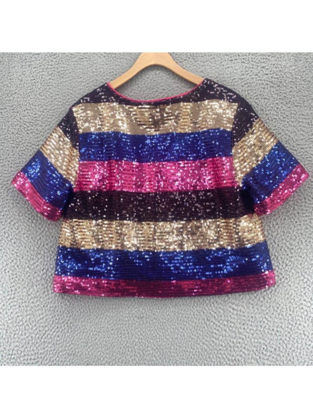 Tracee Ellis Ross Top Womens Extra Large Purple Multi Stripe Sequin Crop Party - Picture 3 of 10